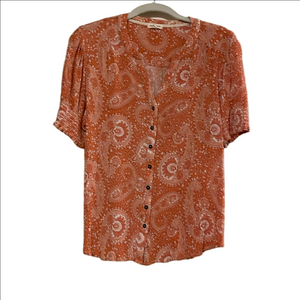 Paisley Button-Up Women's Top - Orange